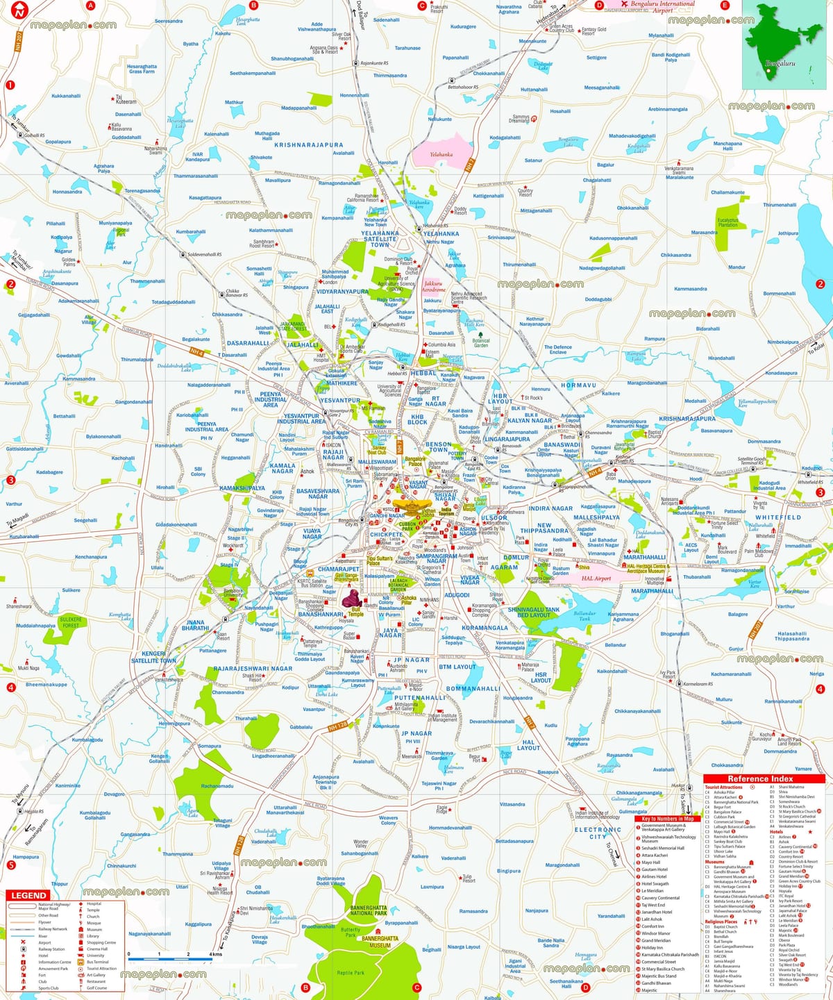 kaart van die plek van Bangalore