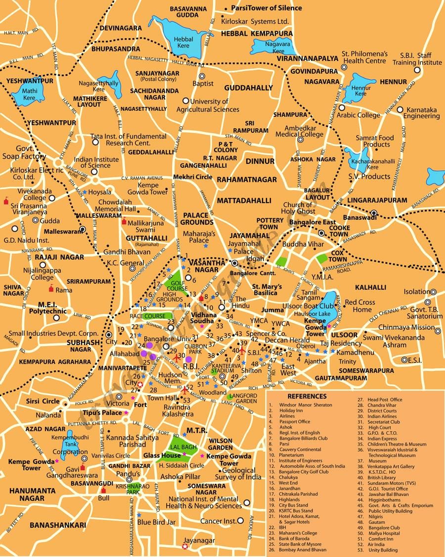 Banglore toeriste plekke kaart